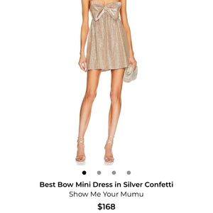 Show Me Your Mumu Champagne Metallic Bow Mini Dress